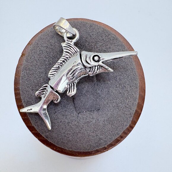 VTG Solid Sterling Silver 925 Swordfish Textured Pendant Size 1.5" Length - Picture 2 of 9